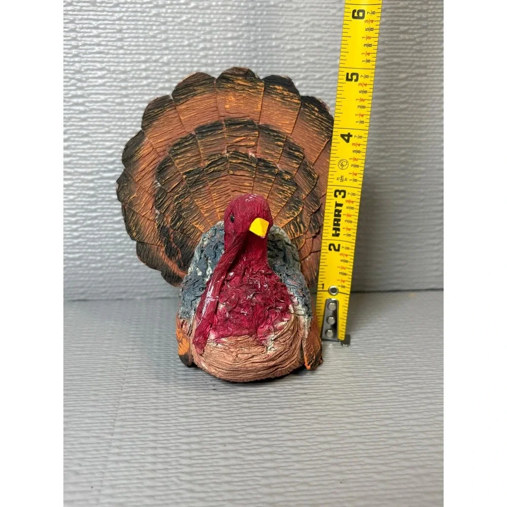 Molded Paper Turkey Figurine Thanksgiving Fall Decor‎ Rustic Folk Art 5 inch